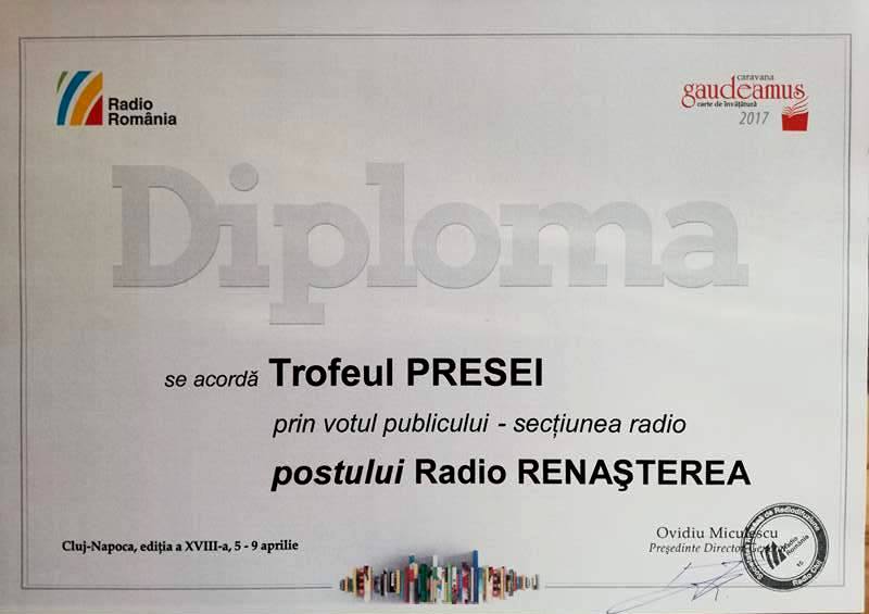 Radio Renașterea a primit Trofeul PRESEI la secțiunea Radio a Târgului de Carte GAUDEAMUS