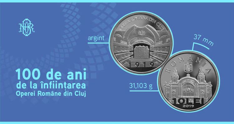 Monedă dedicată centenarului Operei Române din Cluj-Napoca