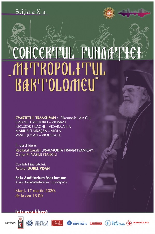 Invitaţie: Concertul de Gală al Fundației „Mitropolitul Bartolomeu”, ediția a X-a
