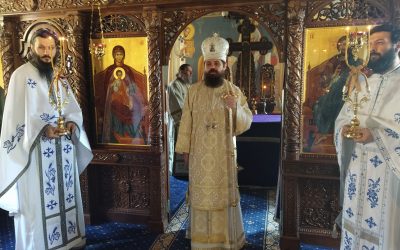 Episcopul-vicar Benedict Bistrițeanul, în mijlocul obștii Mănăstirii Rebra-Parva