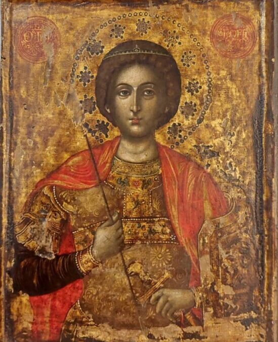 Icoane ale Sfântului Mare Mucenic Gheorghe de la Muzeul de artă bisericească veche a Catedralei Mitropolitane din Timișoara